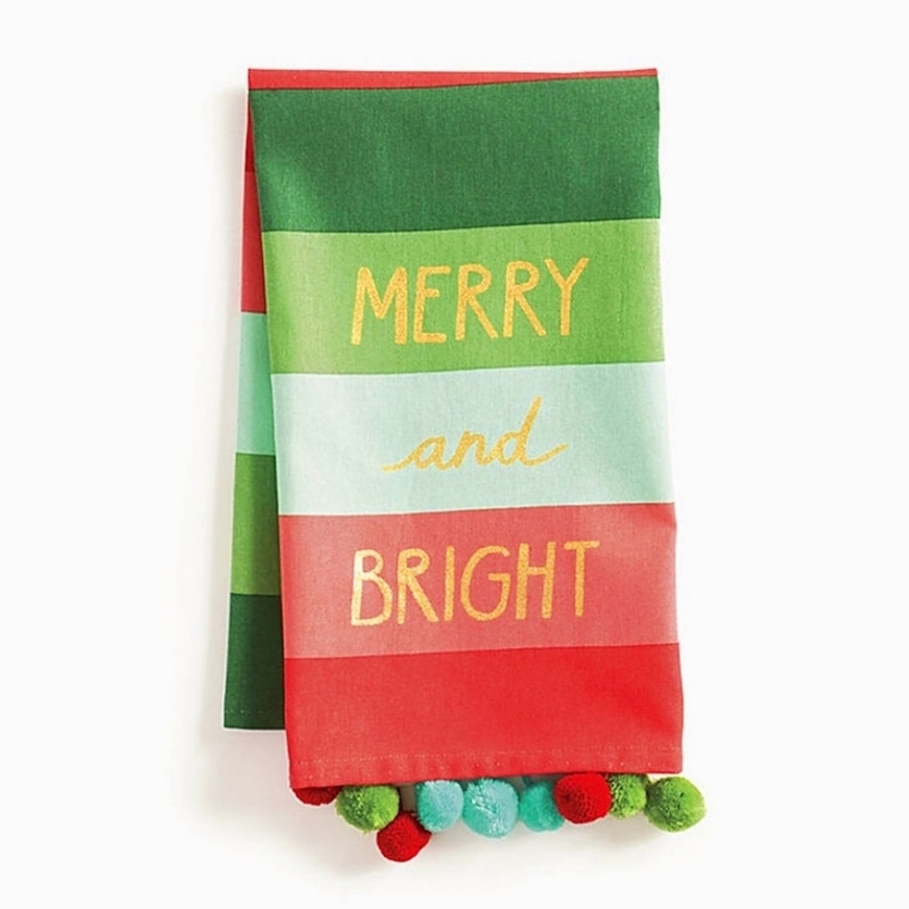 NWOT Paper Source Merry and Bright Pom Pom Tea Towel